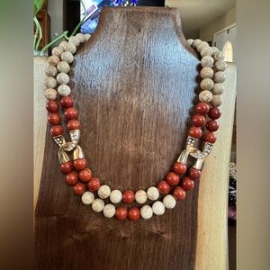 Vintage Red and Cream Jasper Beaded Necklace